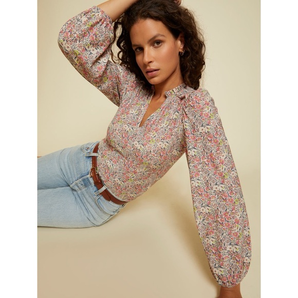 Nation LTD Claudine Yoked Tee in Superbloom long sleeve 100% pima cotton size S - Picture 1 of 7